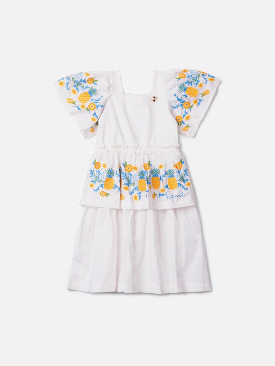 White Dress with Tropical Embroidery
