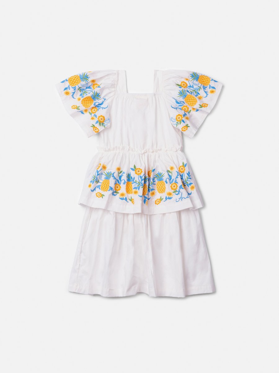 White Dress with Tropical Embroidery