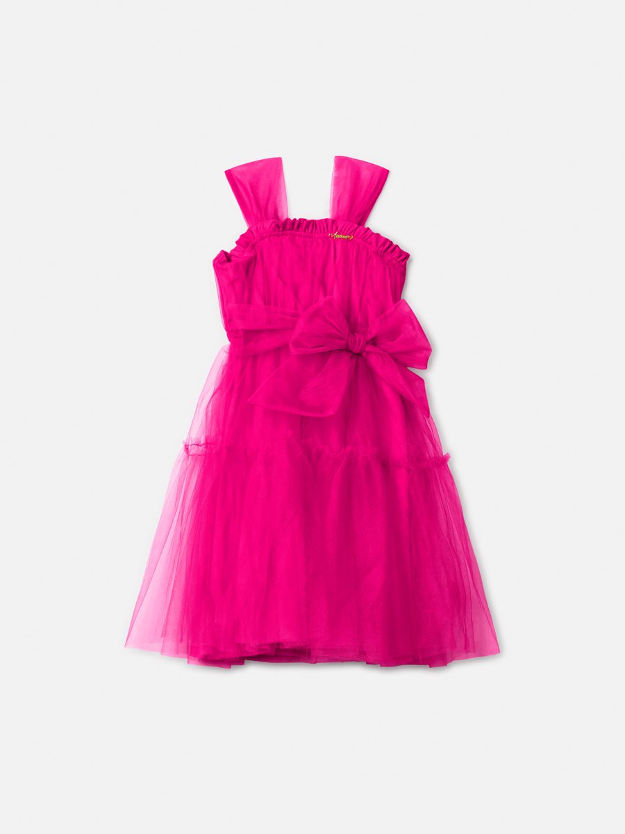 Children's Pink Tulle Dress with Sash and Bow