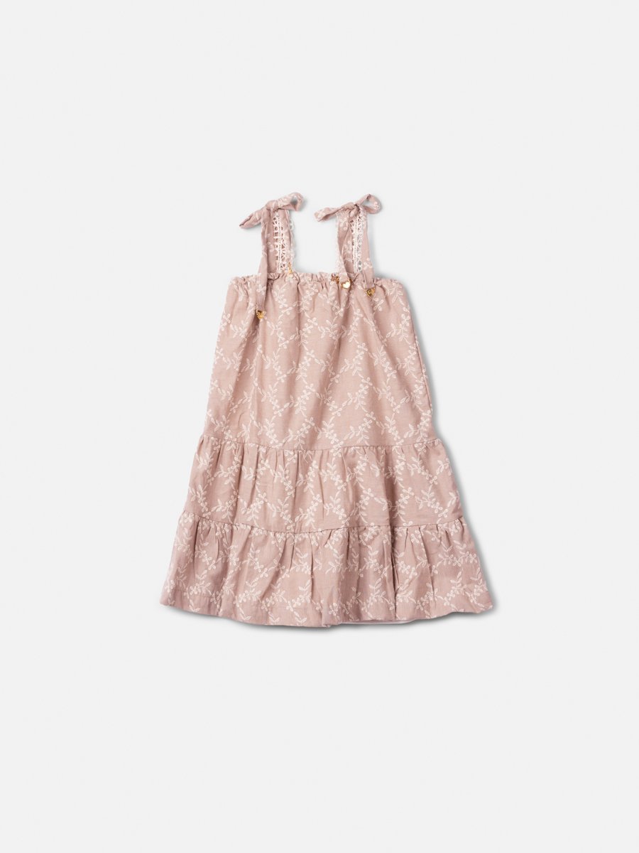 Children's Beige Laise Dress with Tie