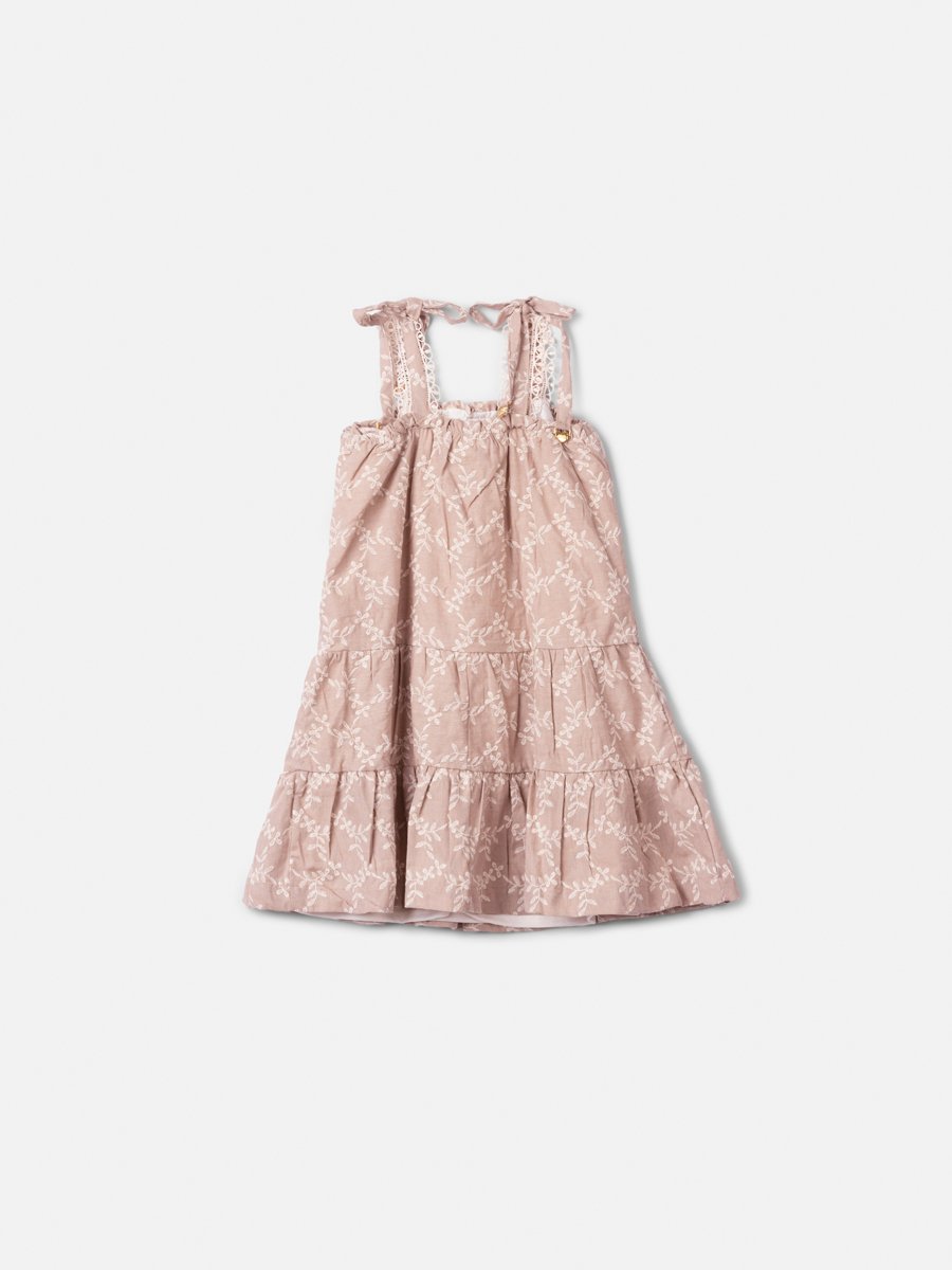 Children's Beige Laise Dress with Tie