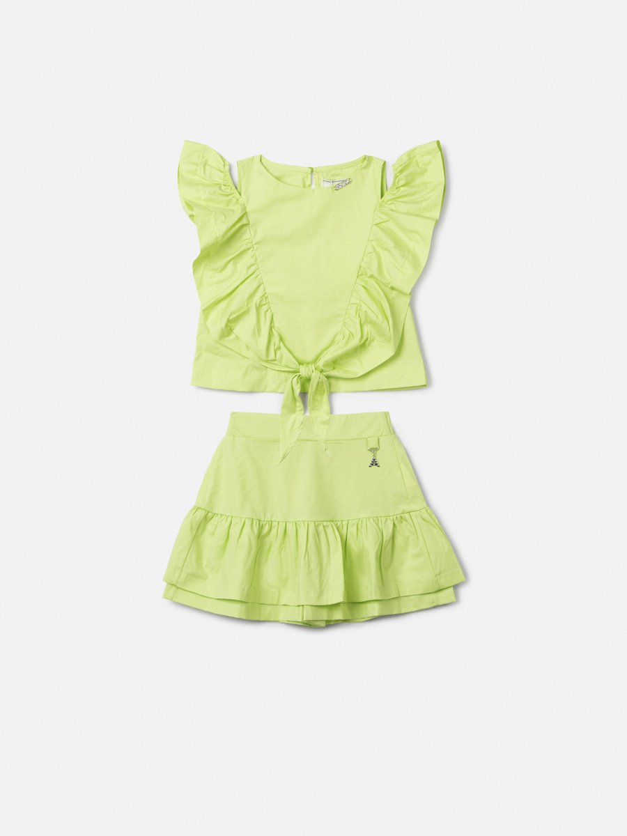 Skirt and Blouse Set with Opening on the Shoulder