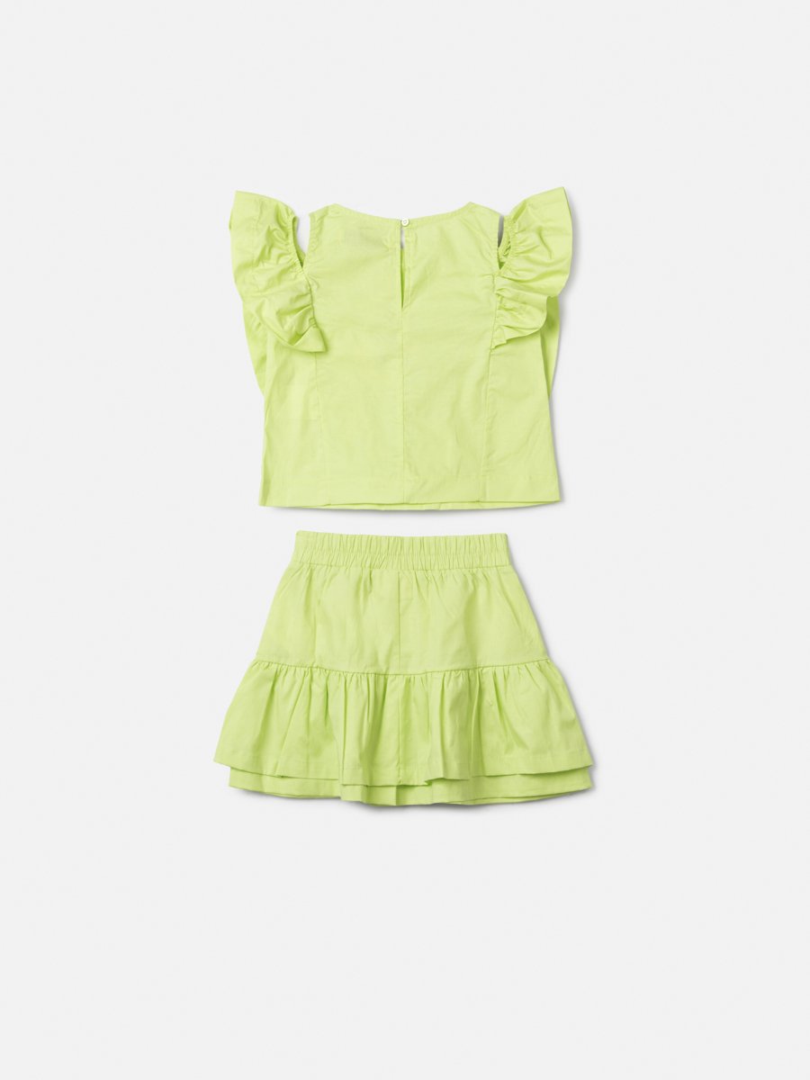 Skirt and Blouse Set with Opening on the Shoulder