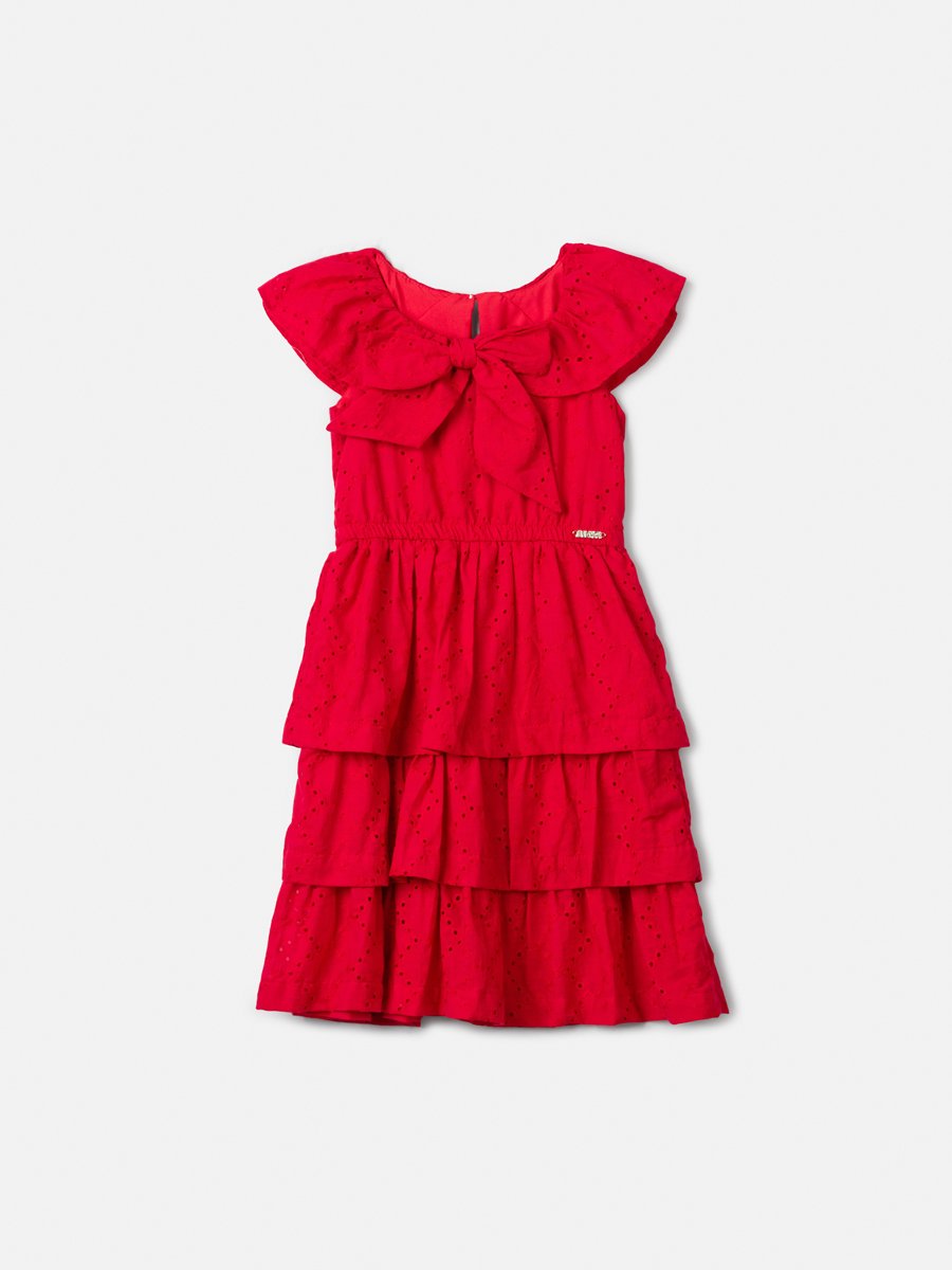 Red Laise Dress with Ruffles