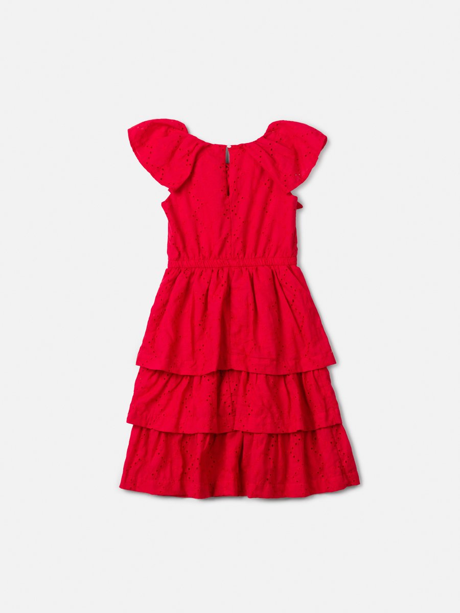 Red Laise Dress with Ruffles