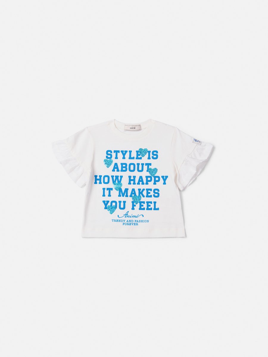 Off Blouse with Lettering and Sequins