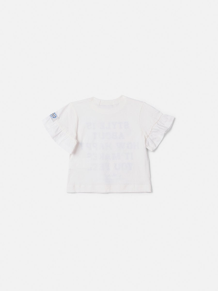 Off Blouse with Lettering and Sequins