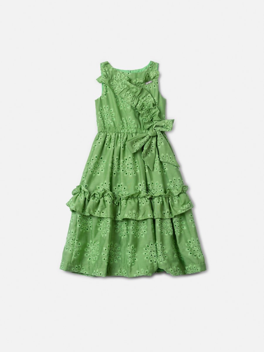 Green Laise Dress with Ruffles