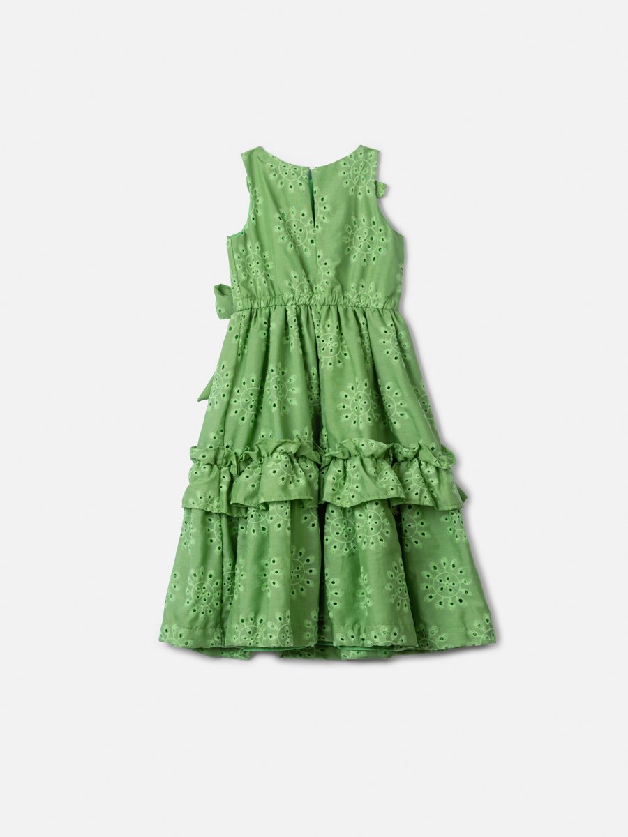 Green Laise Dress with Ruffles