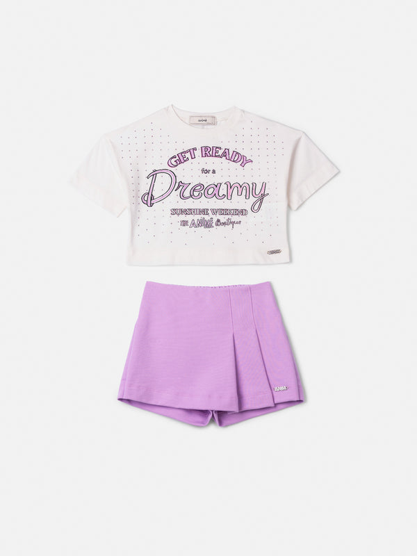 Lilac Sweatshirt Set with Rhinestones