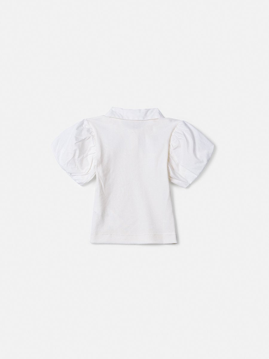 Off White Blouse with Balloon Sleeves