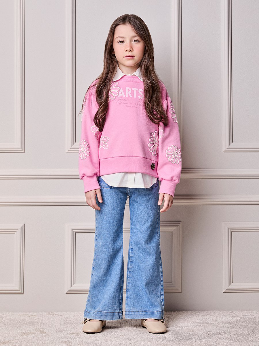 Children's Anime Girl Sweatshirt with Flowers
