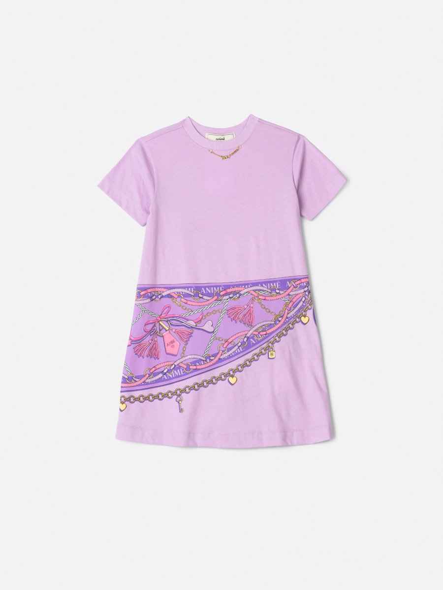 Children's Anime Girl Dress with Scarf Print