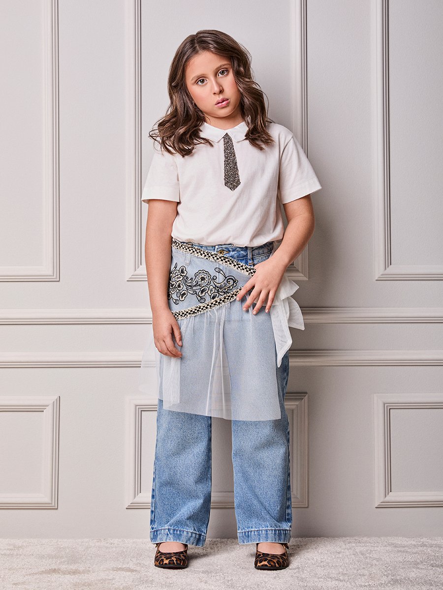 Girls' Anime Top with Shine Collar and Tie