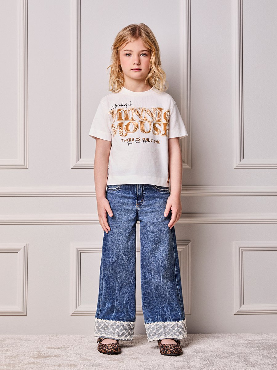 Children's Pants for Girls Animê Jeans with Lace at the Hem