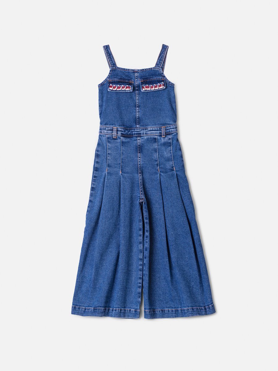 Girls' Anime Jeans Jumpsuit with Pleats and Cherry Cord