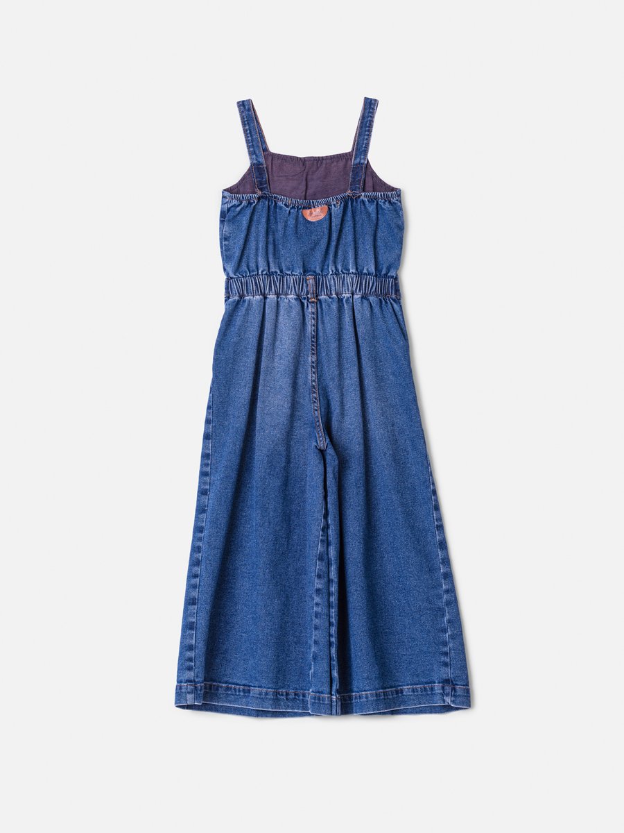 Girls' Anime Jeans Jumpsuit with Pleats and Cherry Cord