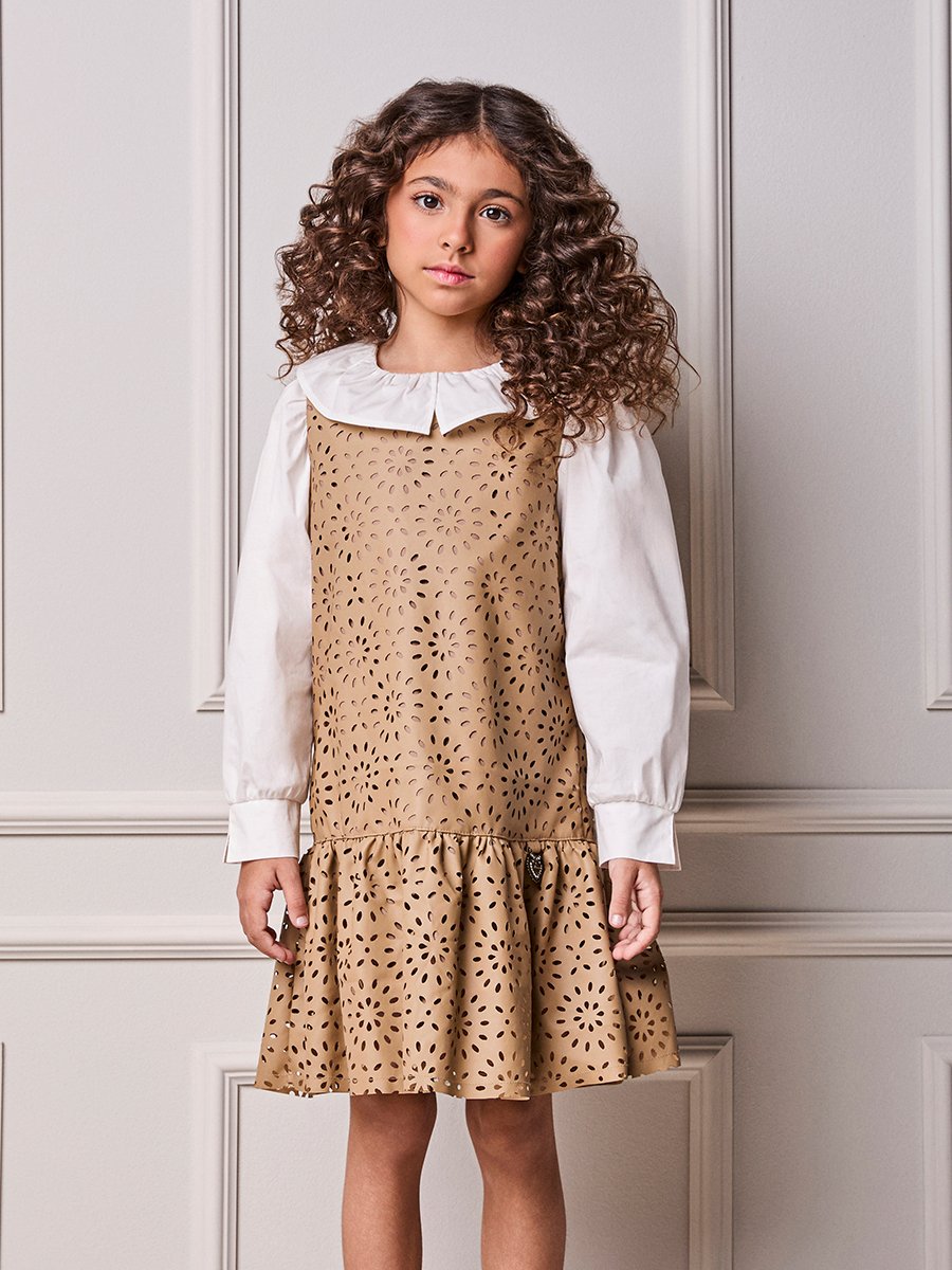 Animê Girls' Dress – Cutout Faux Leather with panel Gathered