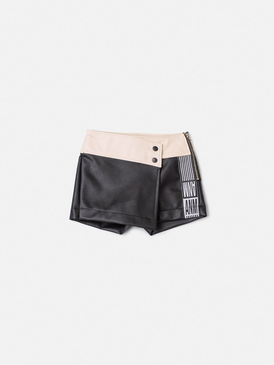 Girls' Anime Black and White Faux Leather Skort