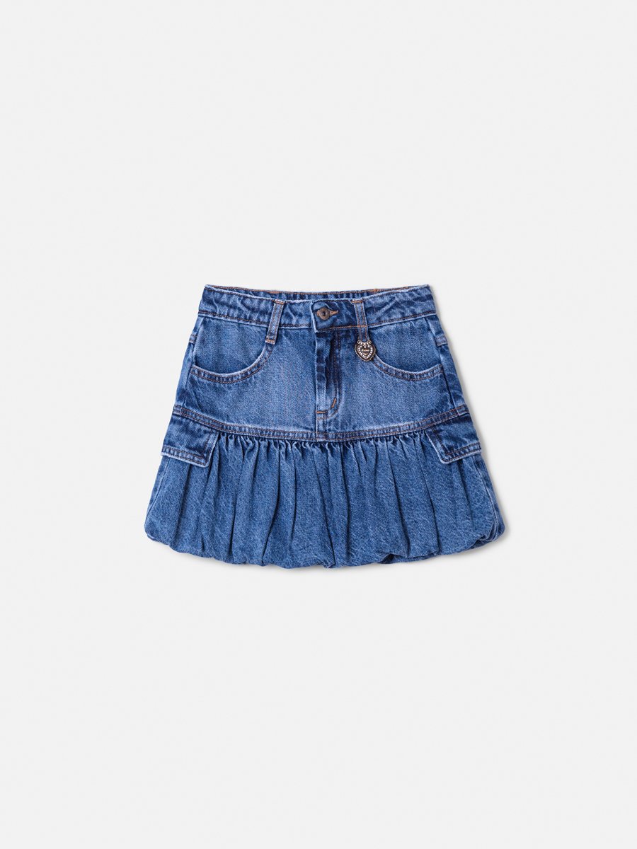 Animê Girls' Skirt – Denim Balloon with Lapelas and Charm