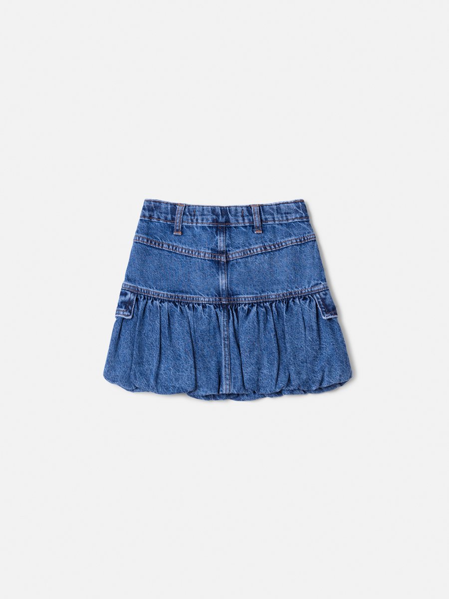 Animê Girls' Skirt – Denim Balloon with Lapelas and Charm