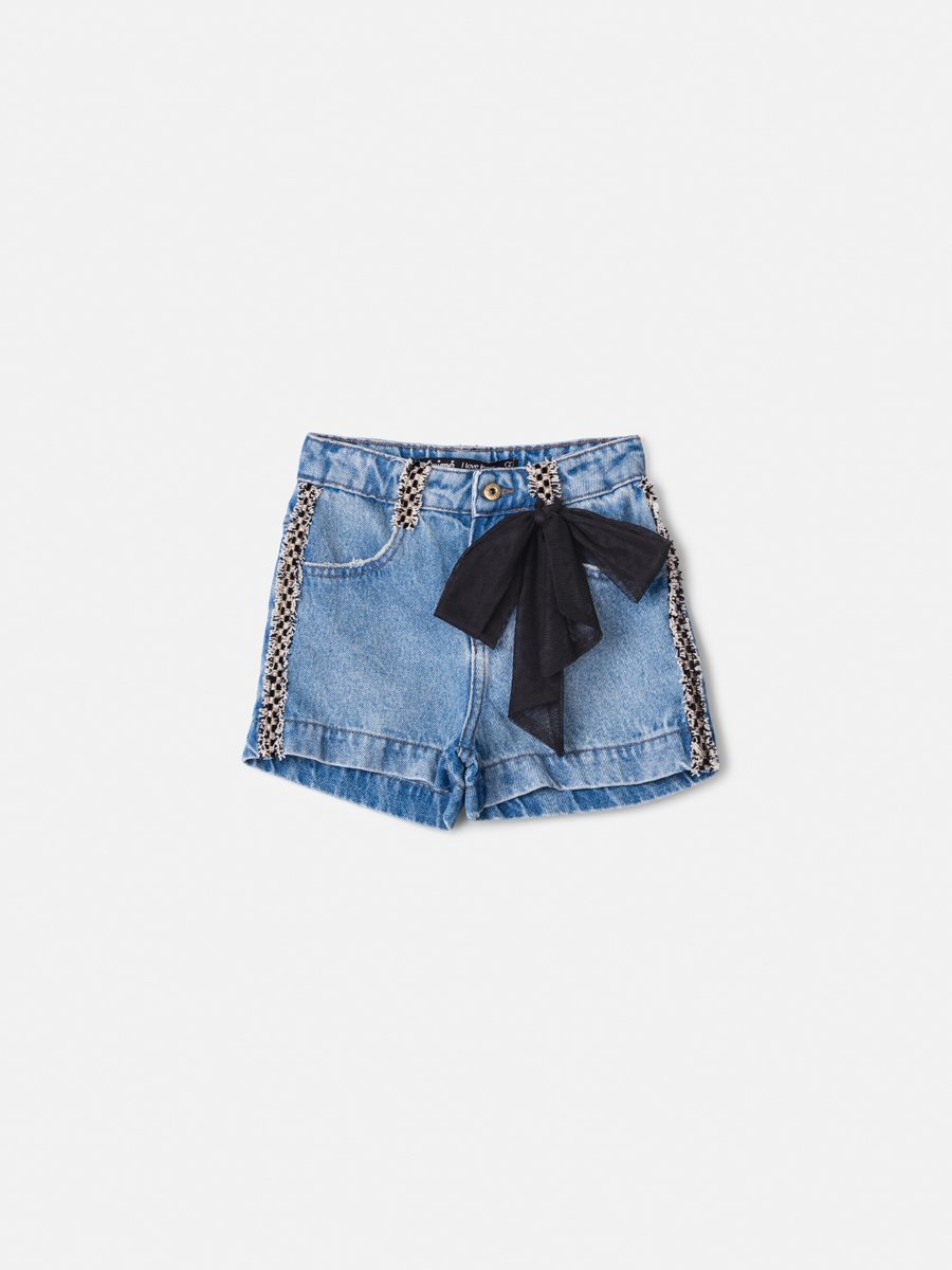Girls' Anime Jeans Shorts with Maxi Tulle Bow