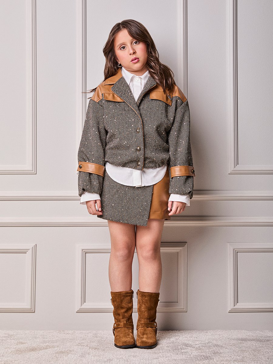 Girls' Anime Faux Leather and Tweed Skort
