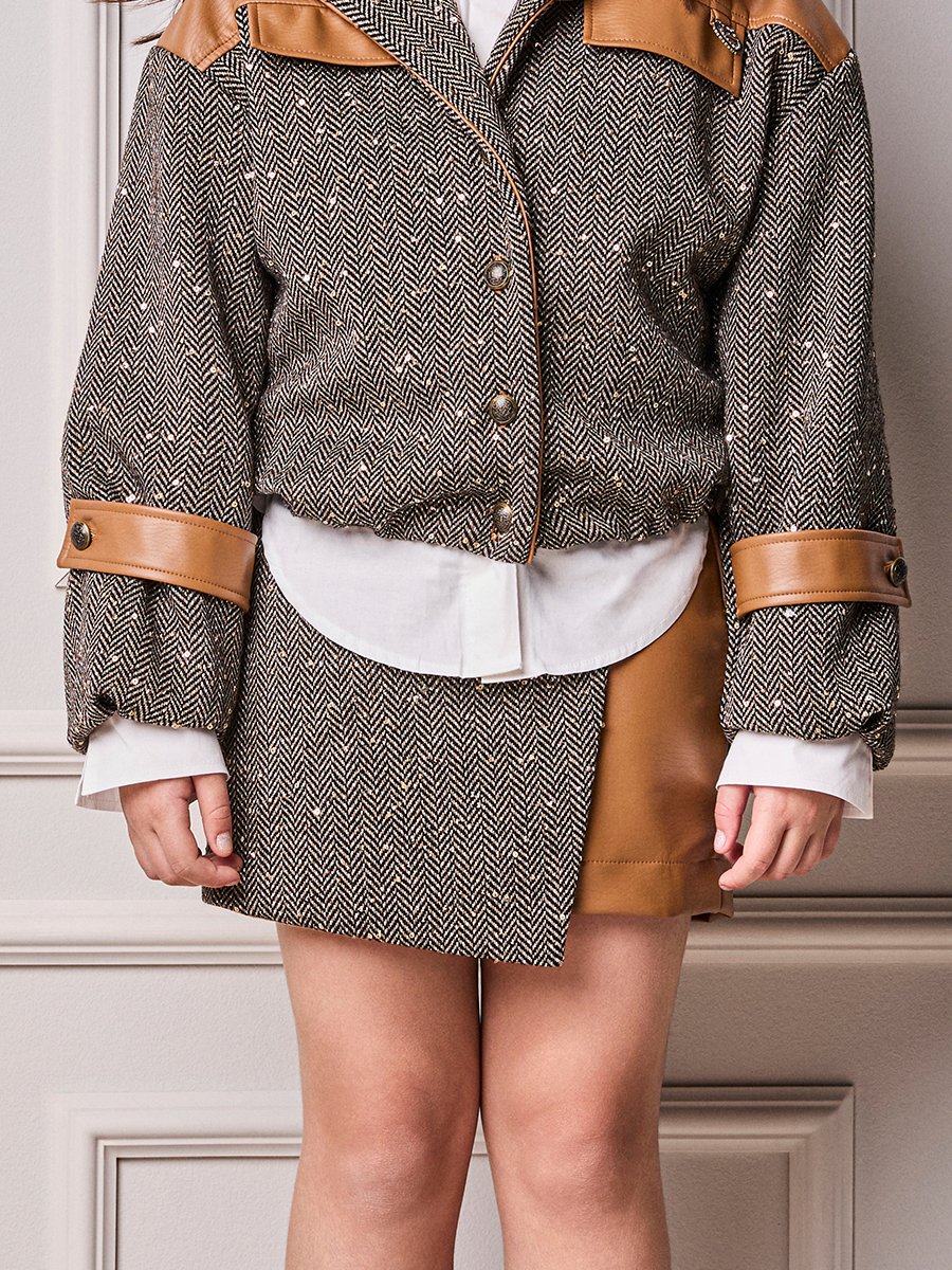 Girls' Anime Faux Leather and Tweed Skort