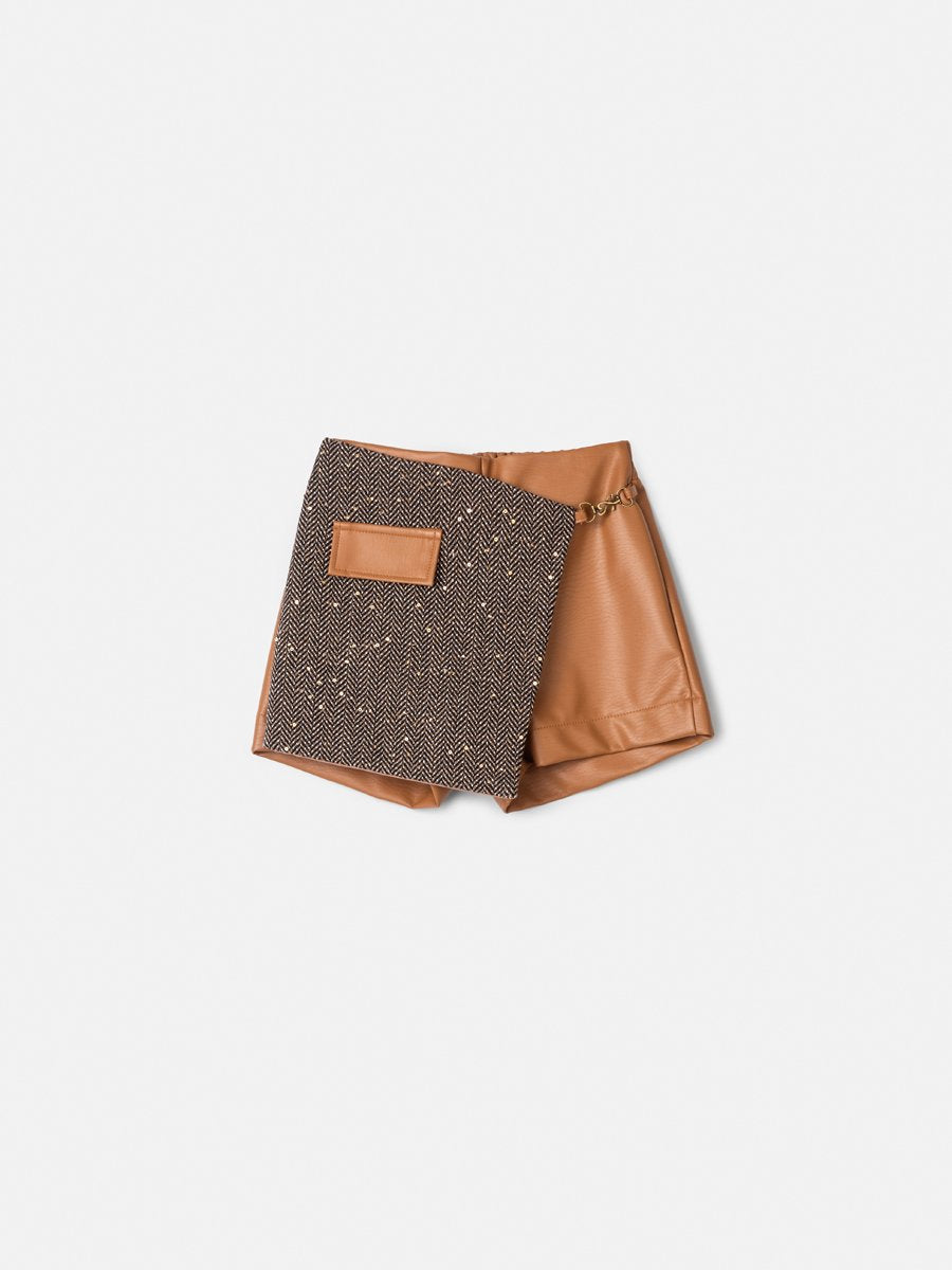 Girls' Anime Faux Leather and Tweed Skort