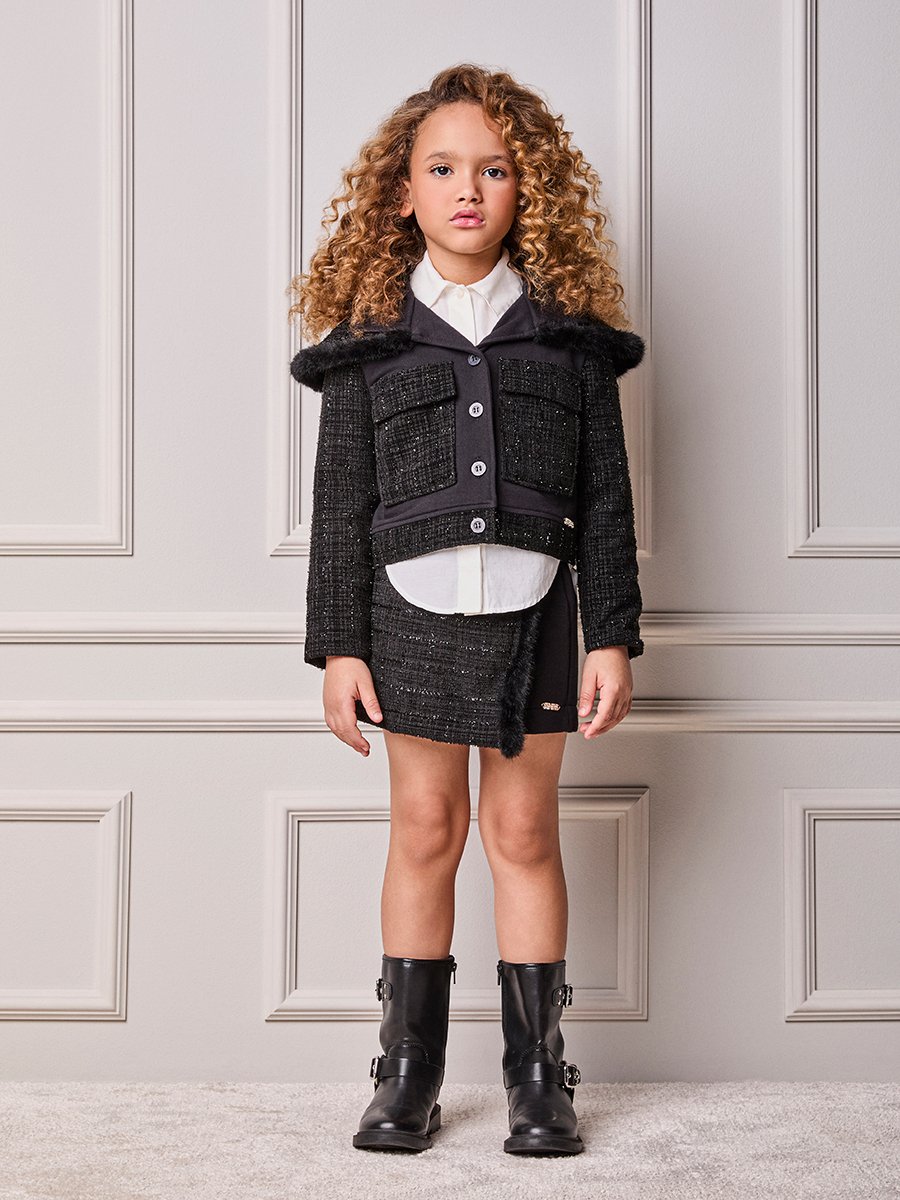 Girls' Anime Shine Tweed Skort with Faux Fur