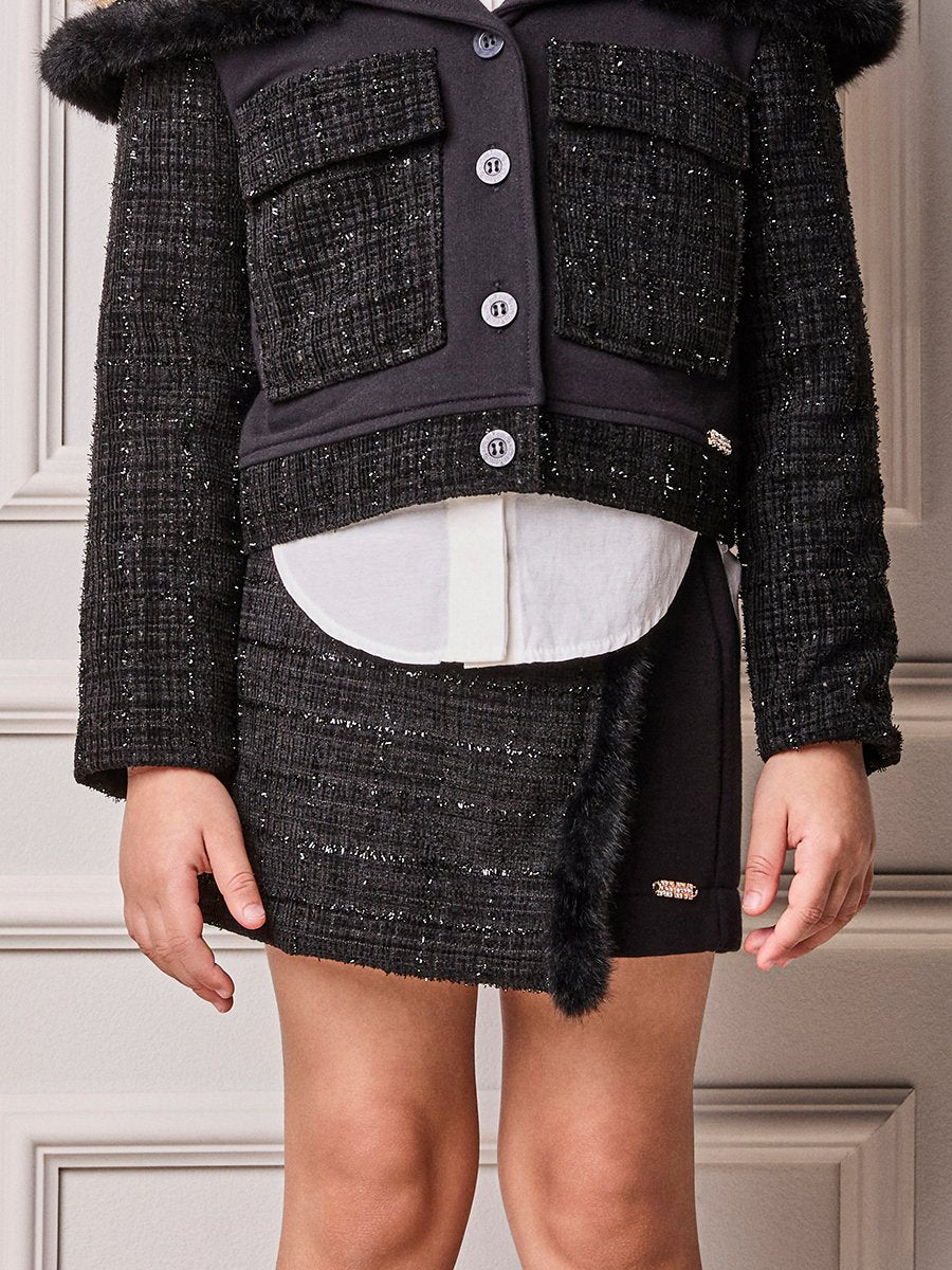 Girls' Anime Shine Tweed Skort with Faux Fur