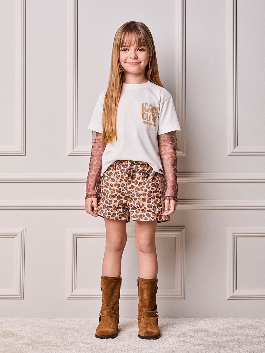 Animal Print Twill Shorts with Pendant