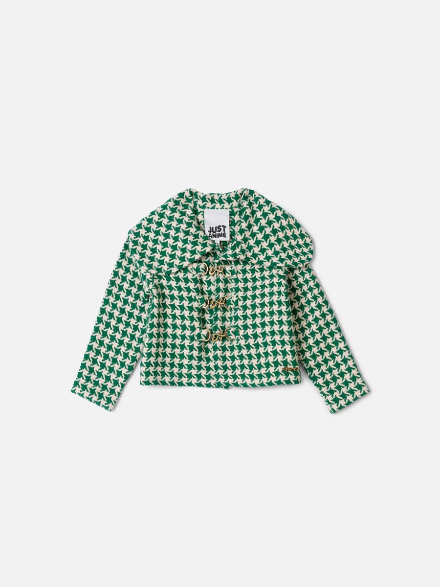 Children's Anime Girl's Pied-de-Poule Tweed Coat with Maxi Collar