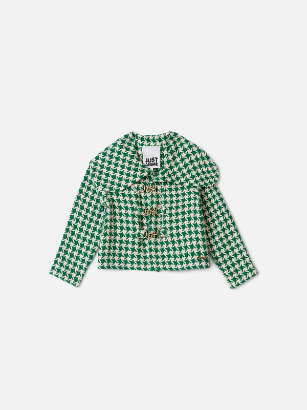 Animê Girls' Coat – Houndstooth Tweed with Oversized Collar