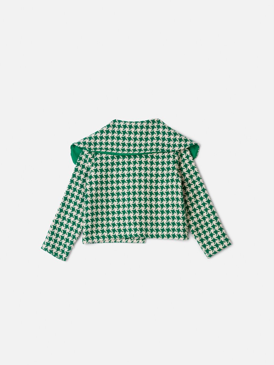 Animê Girls' Coat – Houndstooth Tweed with Oversized Collar