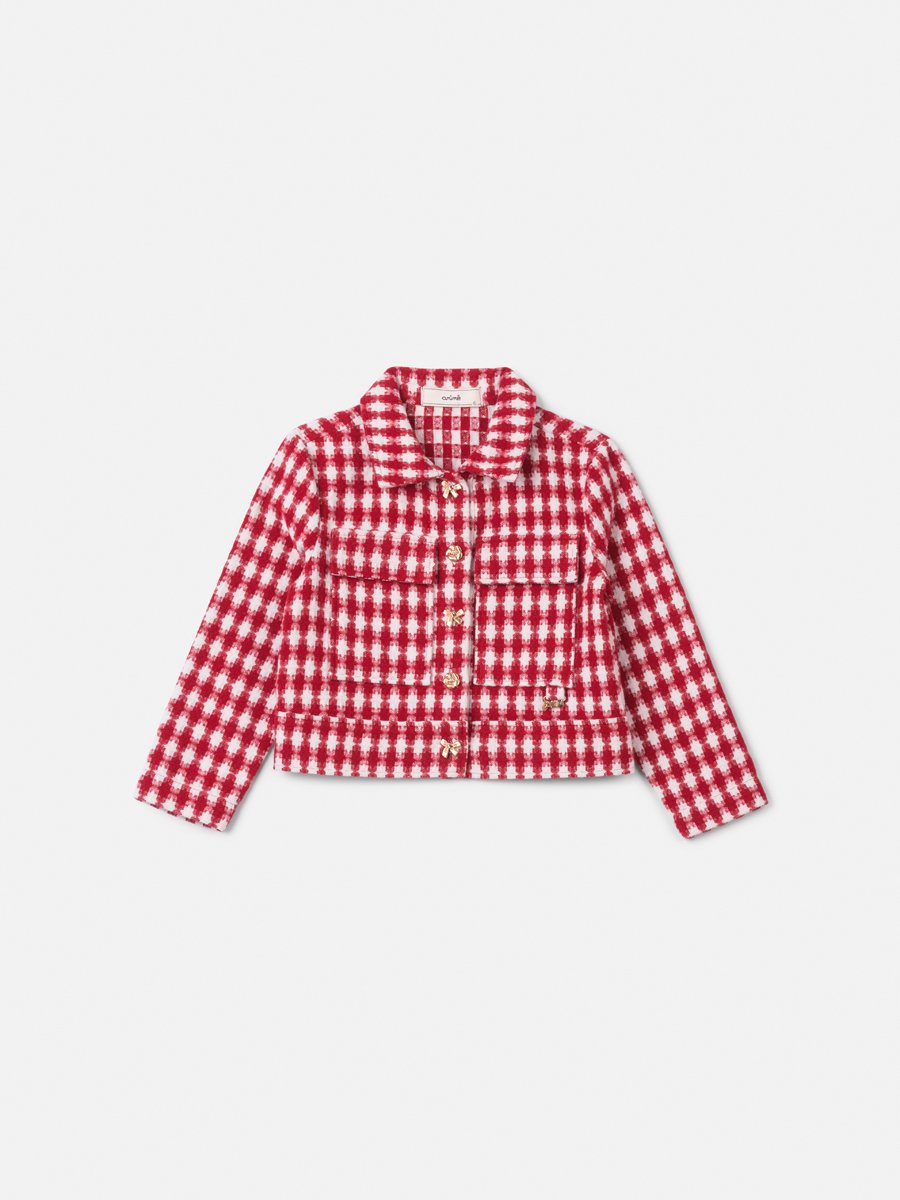 Girls' Anime Cherry Tweed Coat with Mixed Buttons