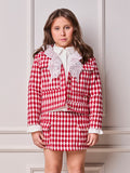 Girls' Anime Cherry Tweed Coat with Mixed Buttons