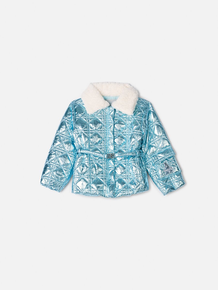 Children's Girl's Anime Puffer Metallic Jacket with Collar