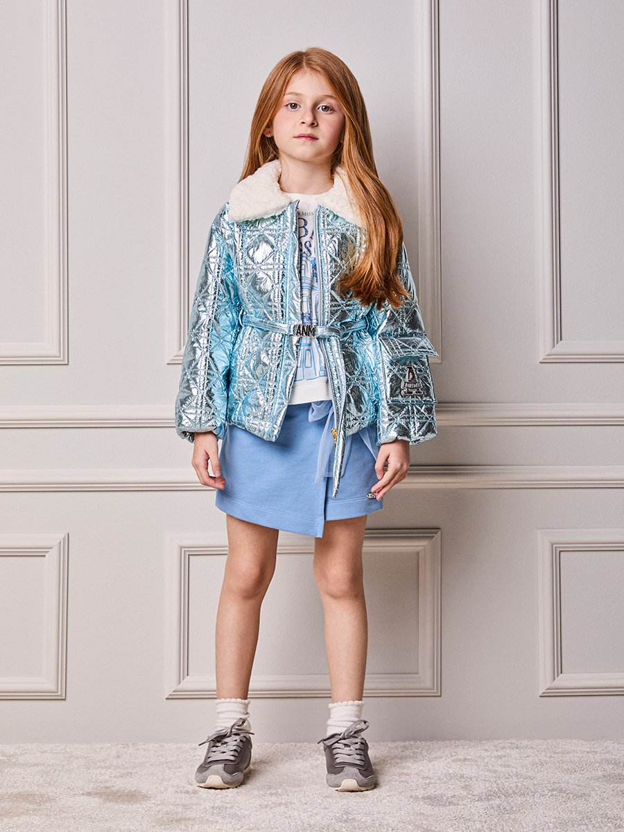 Children's Girl's Anime Puffer Metallic Jacket with Collar