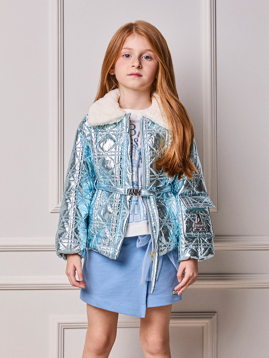 Children's Girl's Anime Puffer Metallic Jacket with Collar