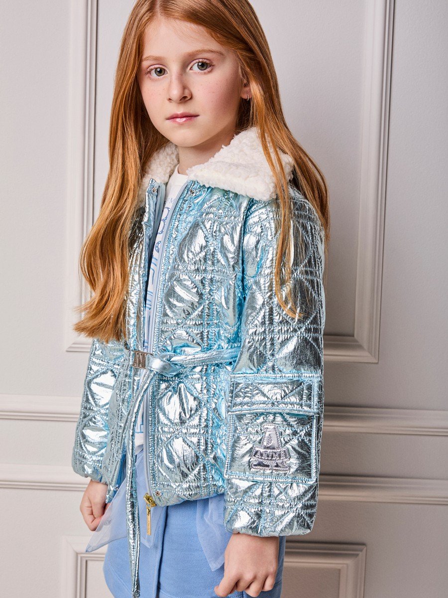 Children's Girl's Anime Puffer Metallic Jacket with Collar