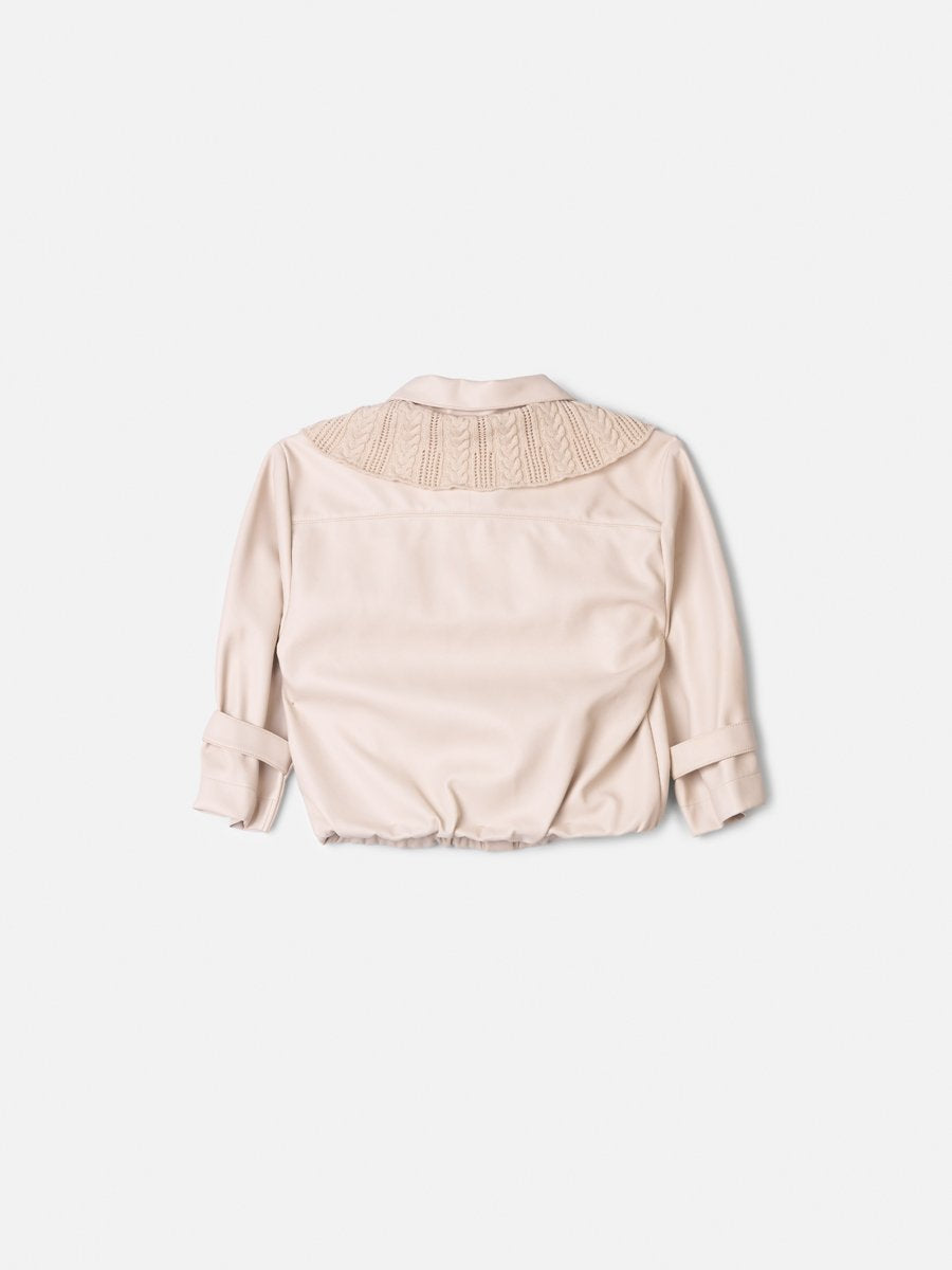 Girls' Anime Faux Leather Jacket with Knit Collar