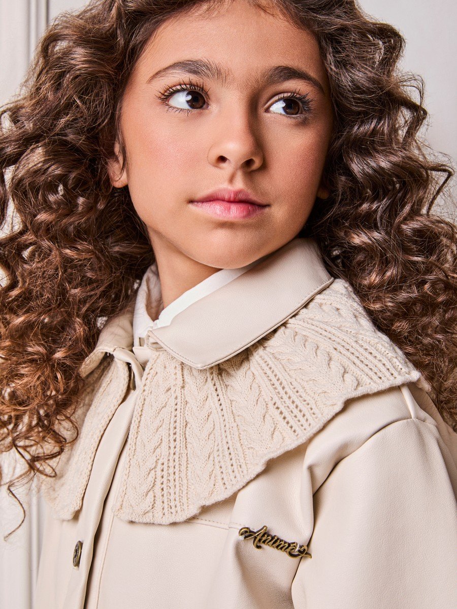 Girls' Anime Faux Leather Jacket with Knit Collar