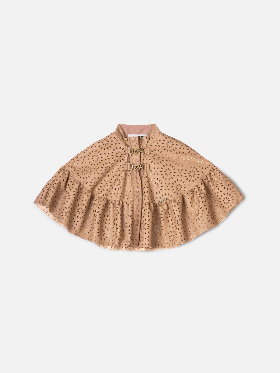 Animê Girls' Cape – Cutout Faux Leather with Trim Details