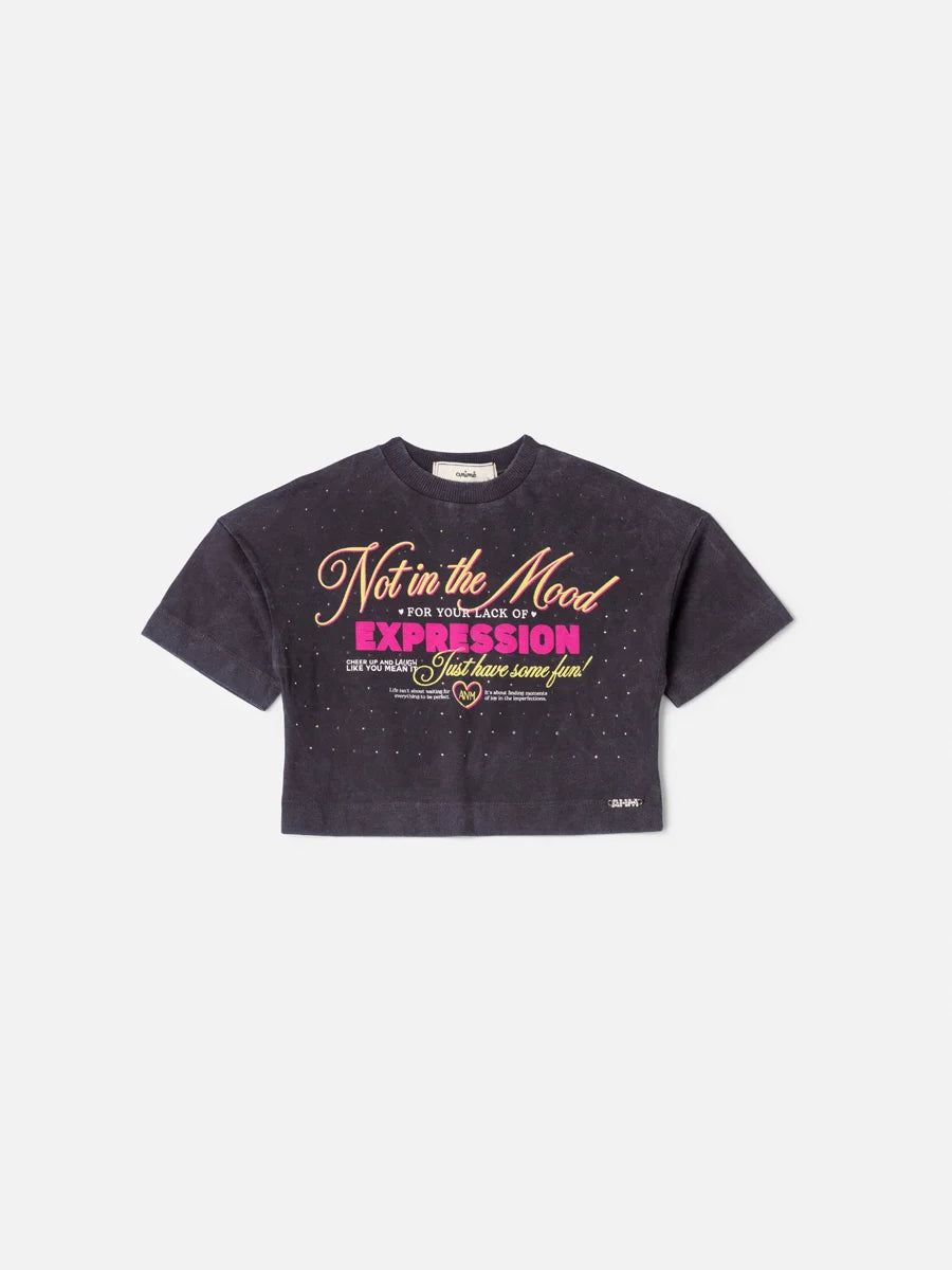 Girls' Anime Graphite Top with Lettering and Rhinestones