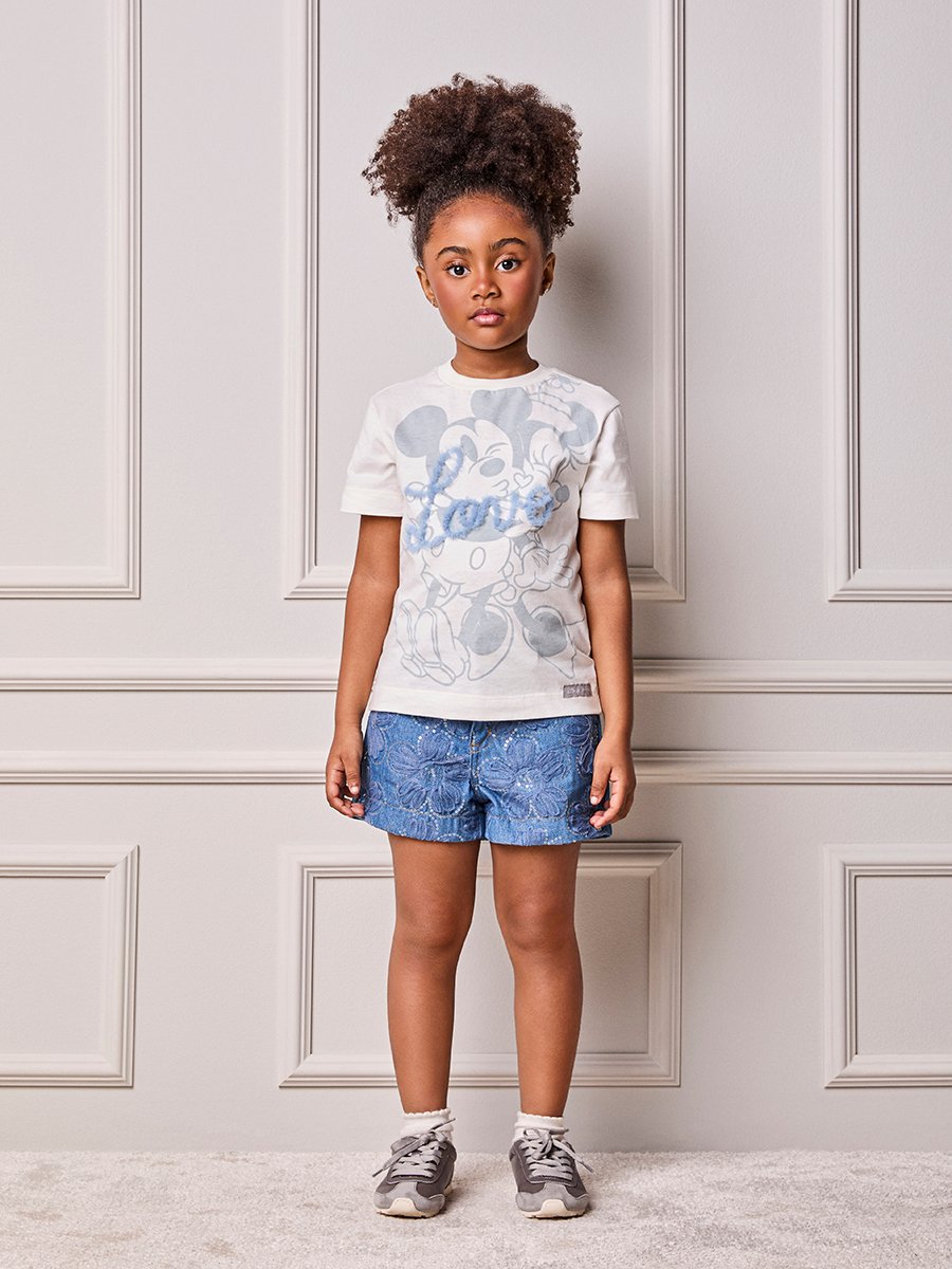 Children's Animé Minnie and Mickey Blouse with Tulle Embroidery