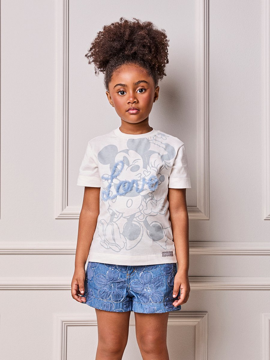 Children's Animé Minnie and Mickey Blouse with Tulle Embroidery