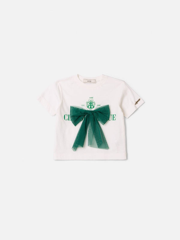 Animê Girls' Top – Lettering with Tulle Bow
