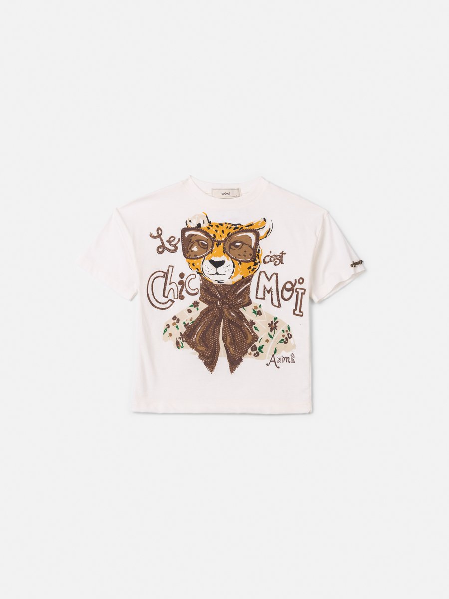 Children's Blouse Girl Anime Animal Print with Rhinestones