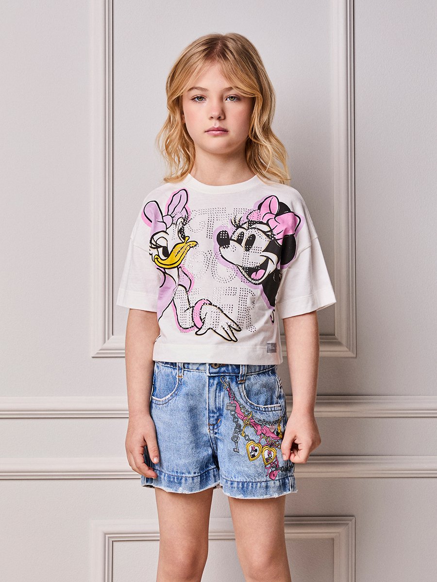 Children's Blouse for Girls Anime Minnie and Daisy with Rhinestone Lettering